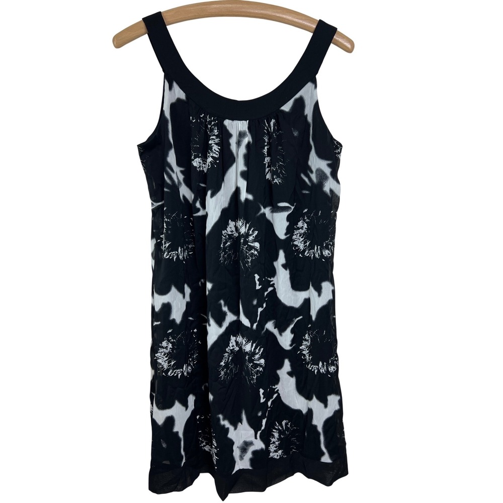 Cato Sleeveless Floral Shift Dress Women 12 Blk White Abstract Scoop Mini‎ A5